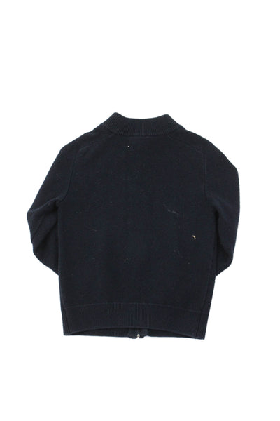 Jacadi Boys Cotton Geometric Detail Knit Full Zippered Sweater Blue Size 4