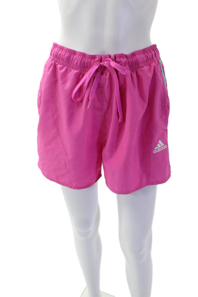 Adidas Womens Pocketed Side Striped Detail Lined Athletic Shorts Pink Size L