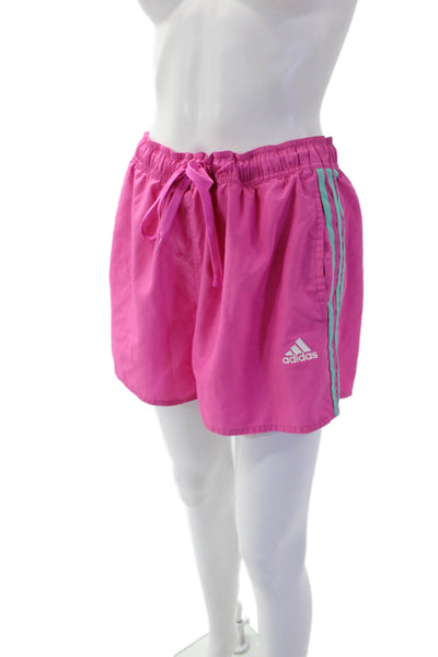 Adidas Womens Pocketed Side Striped Detail Lined Athletic Shorts Pink Size L