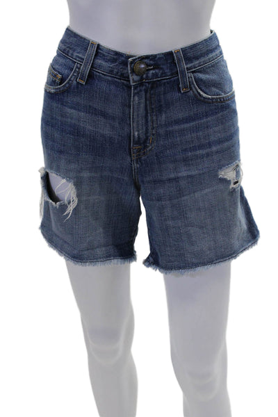 Current/Elliott Womens Zipper Fly Distressed Denim Shorts Blue Size 25