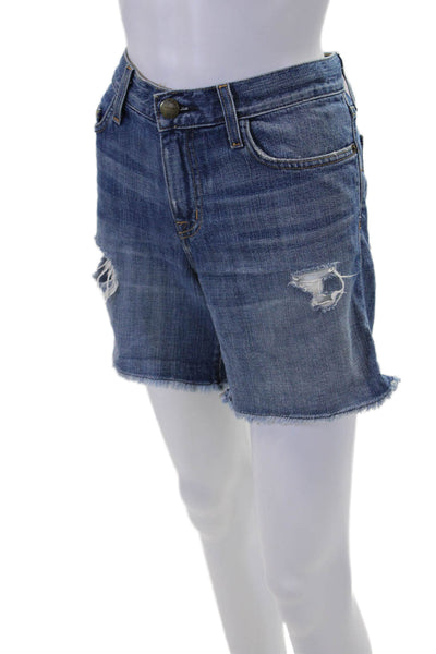 Current/Elliott Womens Zipper Fly Distressed Denim Shorts Blue Size 25