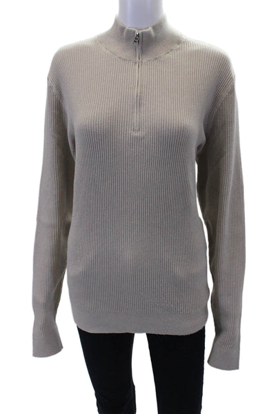MNG Womens Ribbed Half Zip Mock Neck Long Sleeve Sweatshirt Taupe Size L