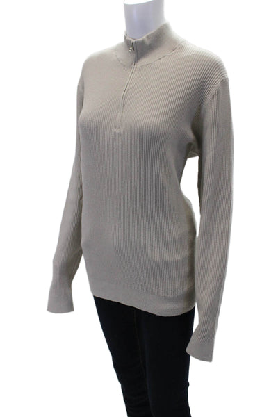 MNG Womens Ribbed Half Zip Mock Neck Long Sleeve Sweatshirt Taupe Size L
