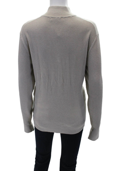 MNG Womens Ribbed Half Zip Mock Neck Long Sleeve Sweatshirt Taupe Size L