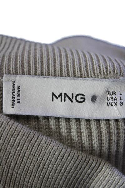 MNG Womens Ribbed Half Zip Mock Neck Long Sleeve Sweatshirt Taupe Size L