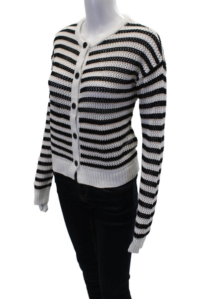 Monrow Womens Open Knit Cotton Striped Cardigan Sweater Top Black Multi Sz XS