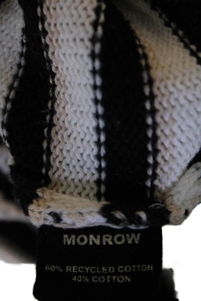 Monrow Womens Open Knit Cotton Striped Cardigan Sweater Top Black Multi Sz XS