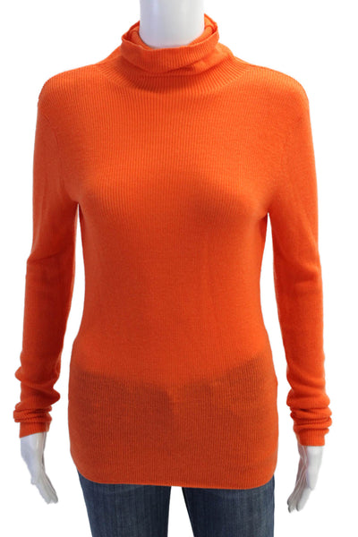 Ganni Womens Wool Knit High Neck Open Back Sweater Top Orange Size S