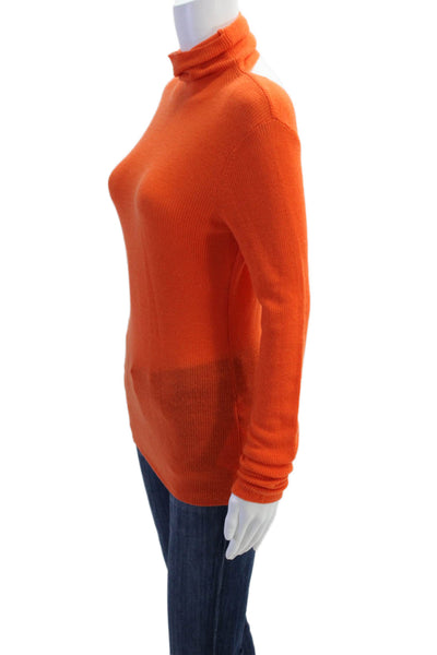 Ganni Womens Wool Knit High Neck Open Back Sweater Top Orange Size S