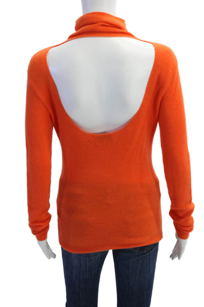 Ganni Womens Wool Knit High Neck Open Back Sweater Top Orange Size S