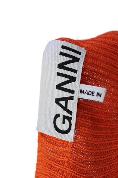 Ganni Womens Wool Knit High Neck Open Back Sweater Top Orange Size S