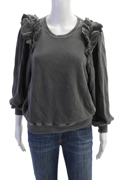 The Great Womens Cotton Lace Detail Pullover Sweatshirt Top Gray Size 0