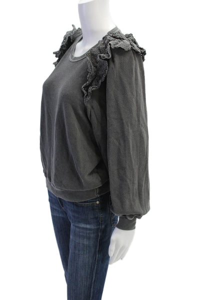 The Great Womens Cotton Lace Detail Pullover Sweatshirt Top Gray Size 0