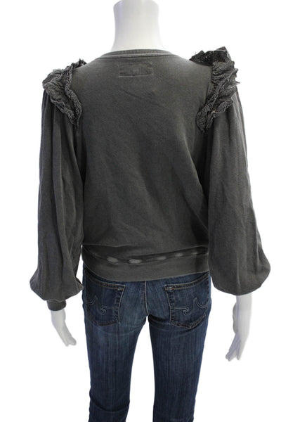 The Great Womens Cotton Lace Detail Pullover Sweatshirt Top Gray Size 0