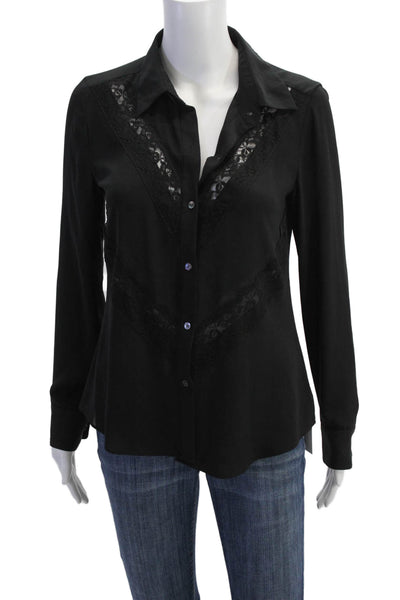 Babaton Womens Lace Collared Long Sleeve Button Up Blouse Top Black Size S