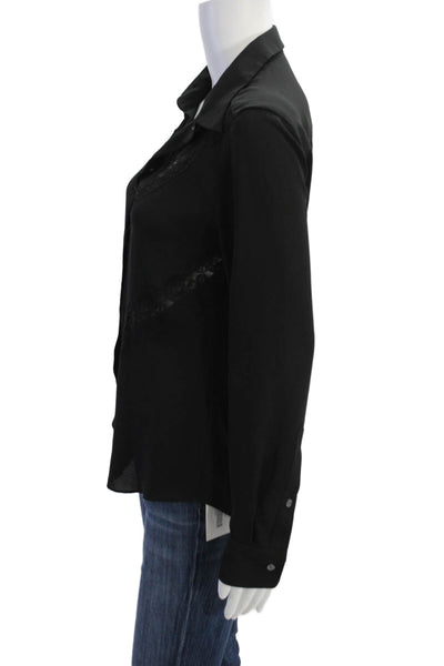 Babaton Womens Lace Collared Long Sleeve Button Up Blouse Top Black Size S