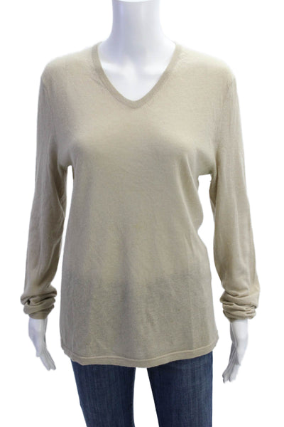 Theory Womens Knit V-Neck Pullover Sweater Top Beige Size M