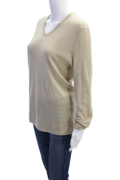 Theory Womens Knit V-Neck Pullover Sweater Top Beige Size M