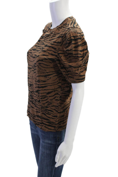 Pam & Gela Womens Cotton Animal Print Short Sleeve T-Shirt Top Brown Size S