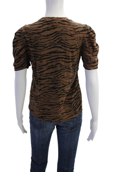 Pam & Gela Womens Cotton Animal Print Short Sleeve T-Shirt Top Brown Size S