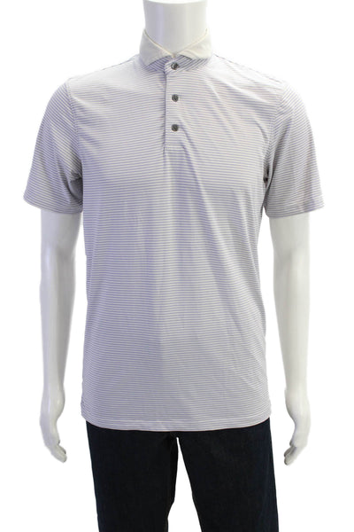 Greyson Mens Striped Collared Short Sleeve Polo Shirt White Size S
