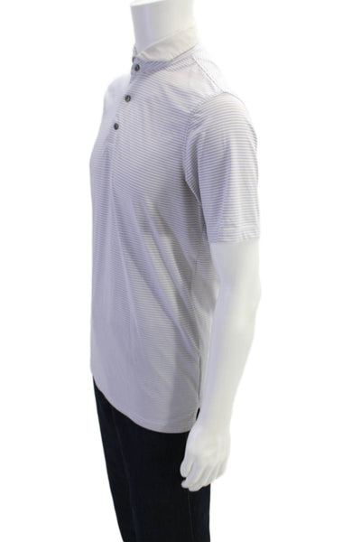 Greyson Mens Striped Collared Short Sleeve Polo Shirt White Size S