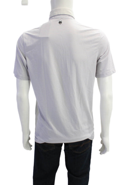 Greyson Mens Striped Collared Short Sleeve Polo Shirt White Size S