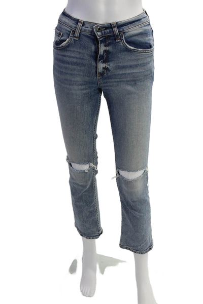 ASKKNY Womens Cotton Distressed Mid-Rise Bootcut Jeans Blue Size 24