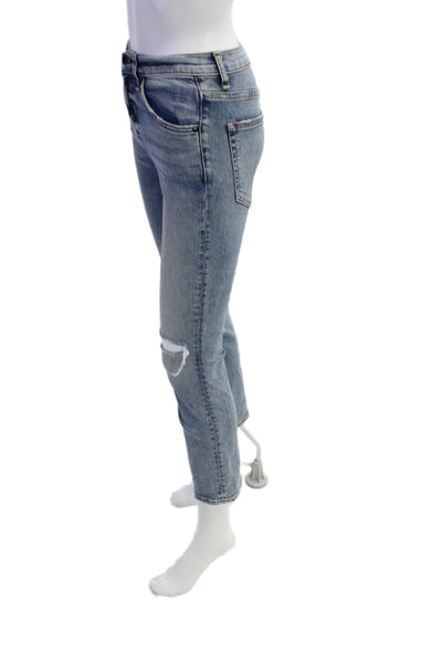 ASKKNY Womens Cotton Distressed Mid-Rise Bootcut Jeans Blue Size 24