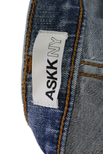 ASKKNY Womens Cotton Distressed Mid-Rise Bootcut Jeans Blue Size 24