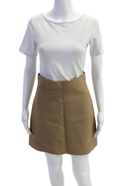 Theory Womens Solid Zip Up Mini A-Line Skirt Brown Size 2