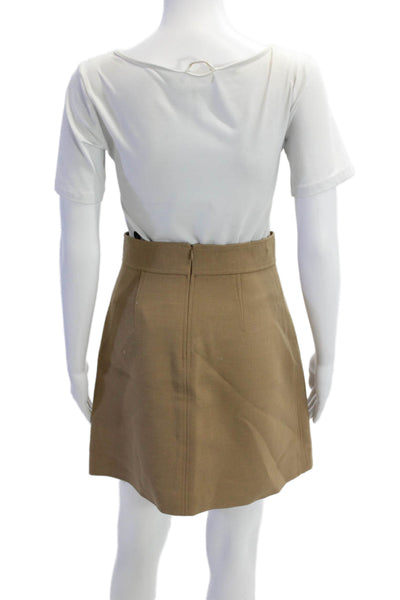 Theory Womens Solid Zip Up Mini A-Line Skirt Brown Size 2