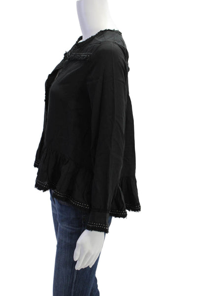 Flannel Womens Silk Long Sleeve Button Up Blouse Top Black Size 0
