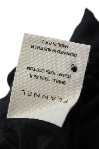 Flannel Womens Silk Long Sleeve Button Up Blouse Top Black Size 0