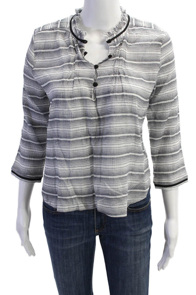 McGuire Womens Cotton Striped Long Sleeve Blouse Top White Size XS
