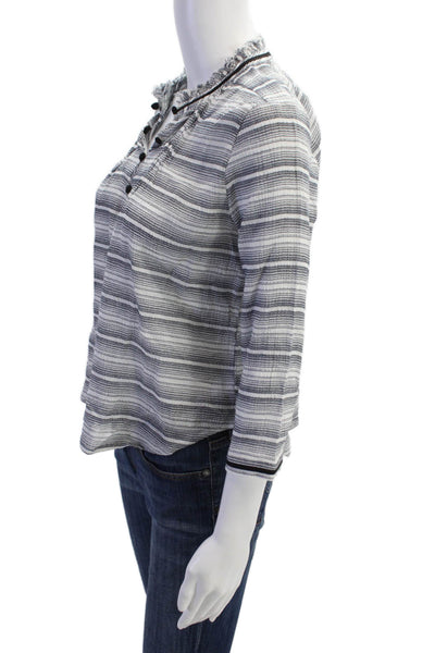 McGuire Womens Cotton Striped Long Sleeve Blouse Top White Size XS
