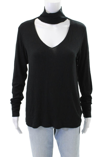 LNA Womens Ribbed Turtleneck Long Sleeves Sweater Black Size Large