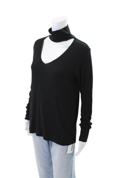 LNA Womens Ribbed Turtleneck Long Sleeves Sweater Black Size Large