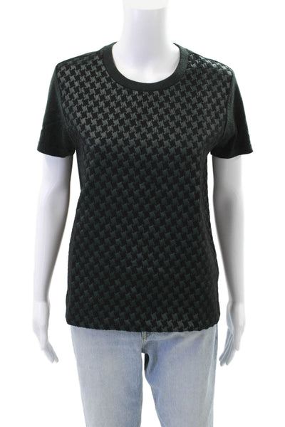Raoul Womens Houndstooth Print Short Sleeves Sweater Green Wool Size Medium