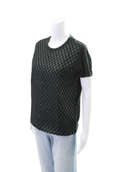 Raoul Womens Houndstooth Print Short Sleeves Sweater Green Wool Size Medium