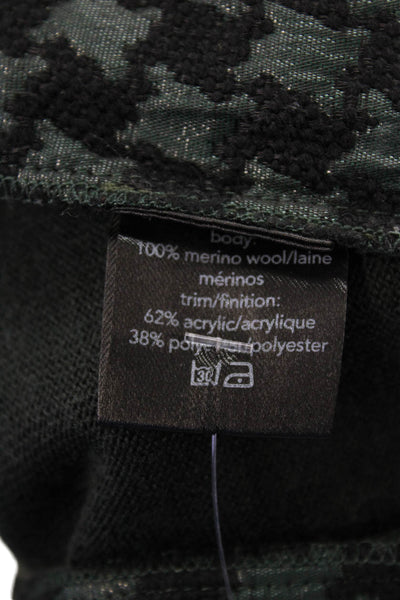 Raoul Womens Houndstooth Print Short Sleeves Sweater Green Wool Size Medium
