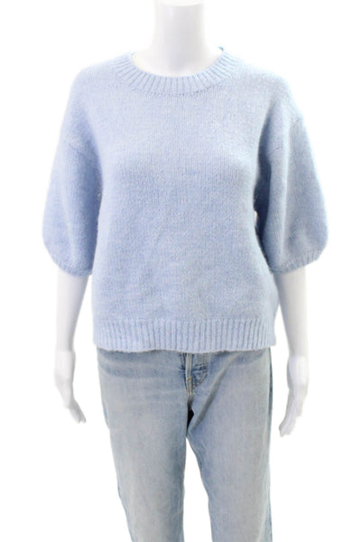 Zara Womens Knit Textured Round Neck Long Sleeve Sweater Blue Size L