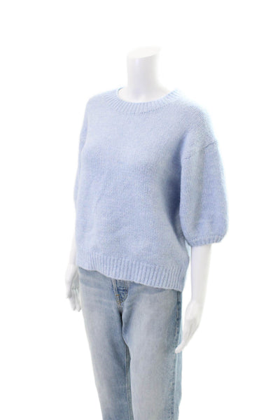 Zara Womens Knit Textured Round Neck Long Sleeve Sweater Blue Size L