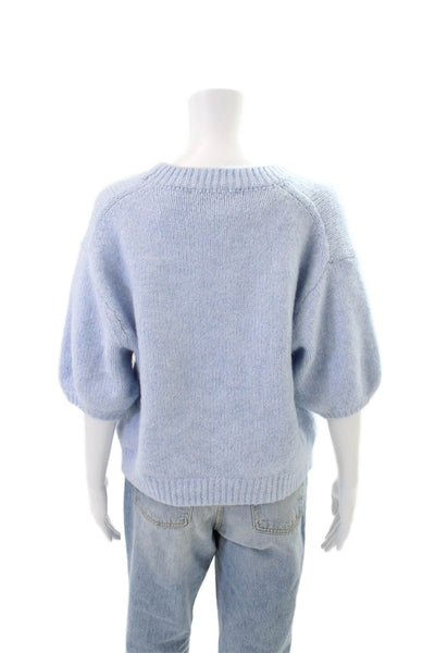 Zara Womens Knit Textured Round Neck Long Sleeve Sweater Blue Size L