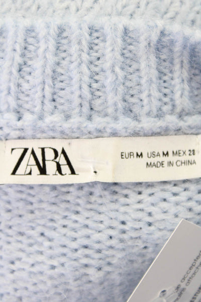 Zara Womens Knit Textured Round Neck Long Sleeve Sweater Blue Size L