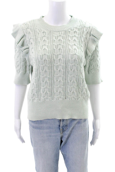 Design 365 Womens Cotton Long Sleeve Braided Knit Sweater Mint Green Size L
