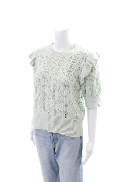 Design 365 Womens Cotton Long Sleeve Braided Knit Sweater Mint Green Size L