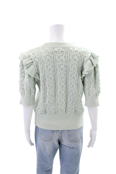Design 365 Womens Cotton Long Sleeve Braided Knit Sweater Mint Green Size L