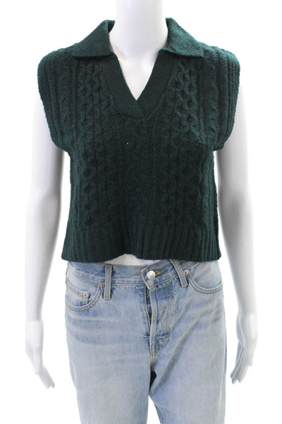 Pink Rose Womens Knit Textured V-neck Sweater Vest Green Size S
