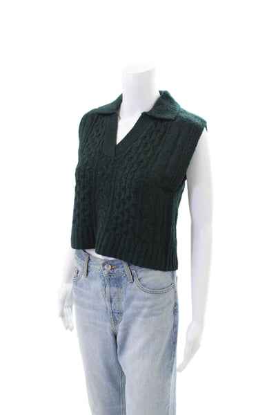Pink Rose Womens Knit Textured V-neck Sweater Vest Green Size S